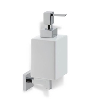 Soap Dispenser Soap Dispenser, Chrome, Wall Mounted, Square, White Ceramic StilHaus U30-08